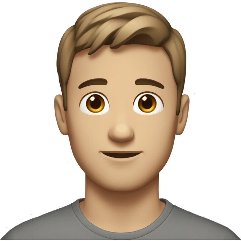 A 24 year old, Caucasian man, with short brown hair,   with brown eyes wearing a t-shirt. emoji