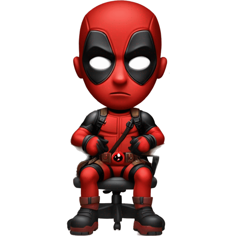 Cute Deadpool sitting at a desk, front view emoji