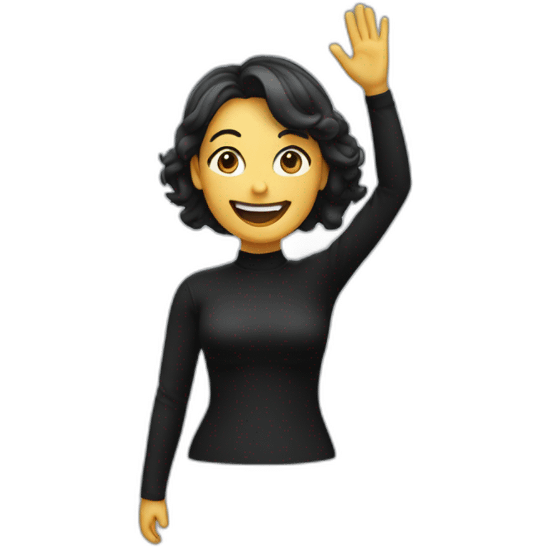 Top body of a Woman waving hand with happy face in black clothes  emoji