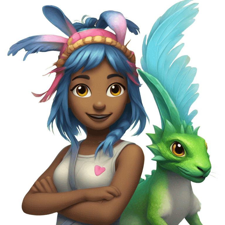 Girl bunny with wings friends with girl water dragon  emoji