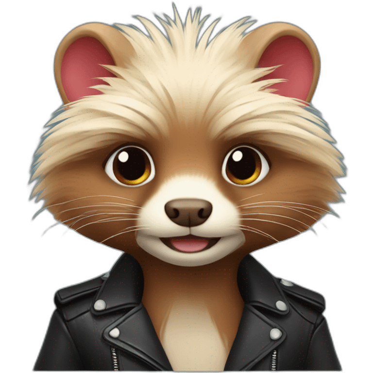 Red ferret with long fringe hairdo wearing leather jacket  emoji