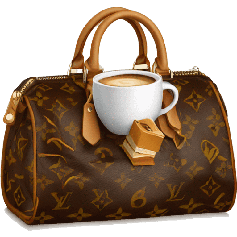 Louis Vuitton purse with a coffee emoji