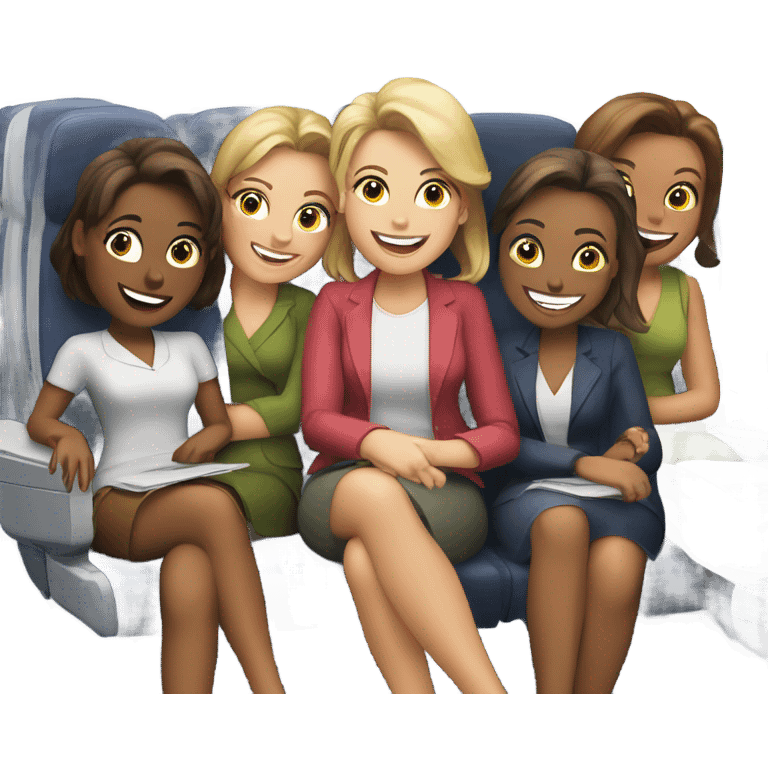 Group of Caucasian women on a airplane  emoji