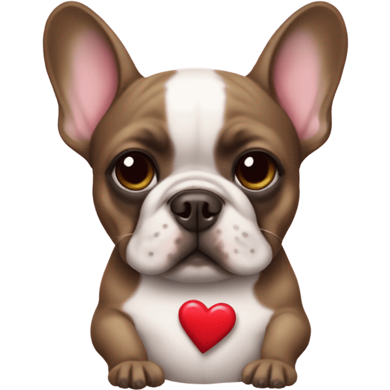 Frenchie holding love heart emoji