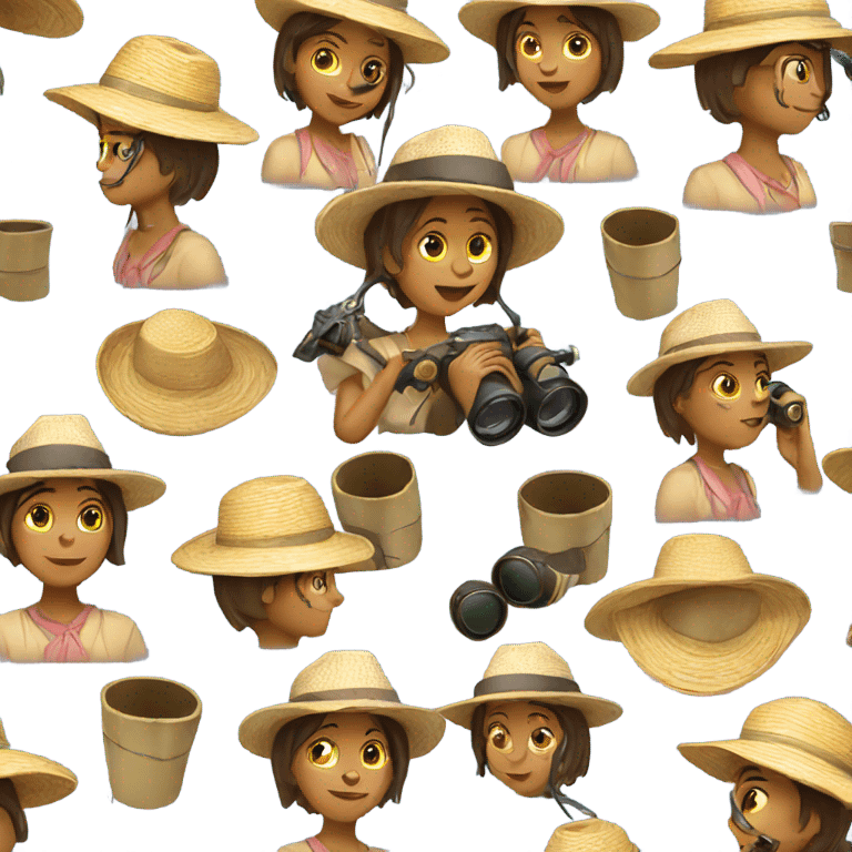 Girl with straw hat and binoculars emoji