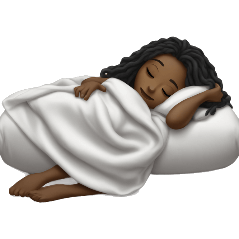 sleeping beauty brunette dreadlock black girl with a silk pillow and blanket  emoji