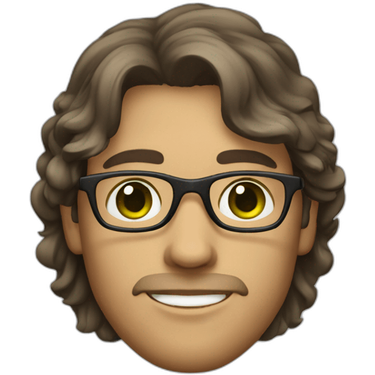 male graphic designer with glasses and green eyes, brown and semi-wavy hair emoji