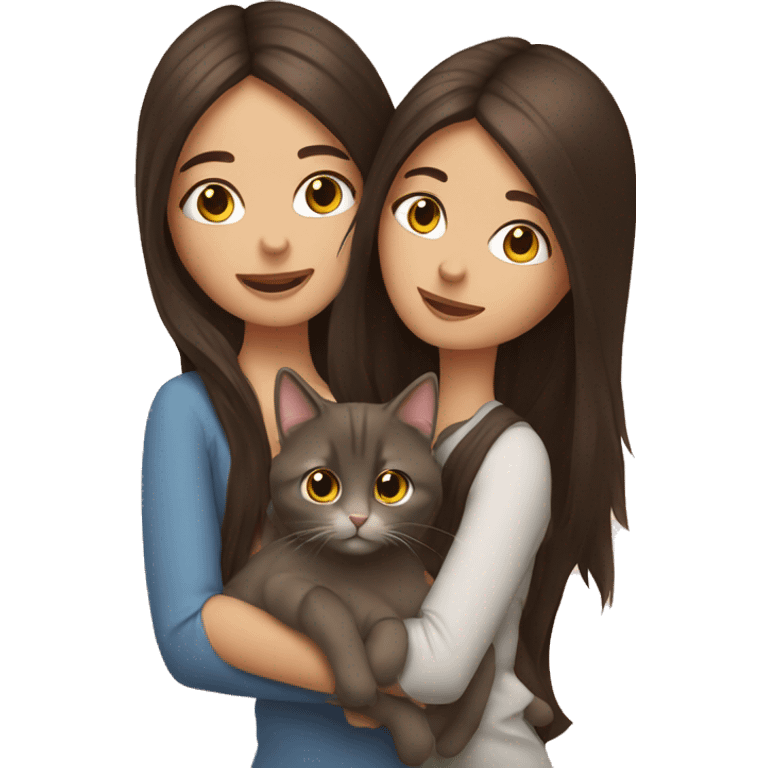 Two long hair brunettes with two cats in hands emoji