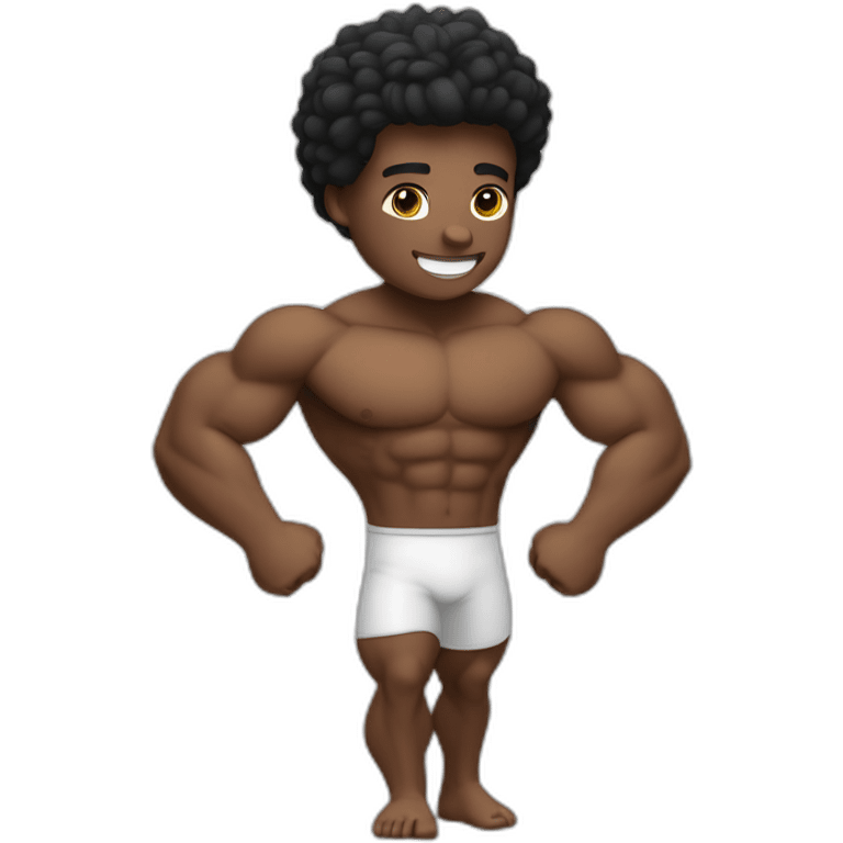 Jeune homme noir et crépus avec un taper ,musclé qui prend la pose d'apollon et contracte ses muscles emoji