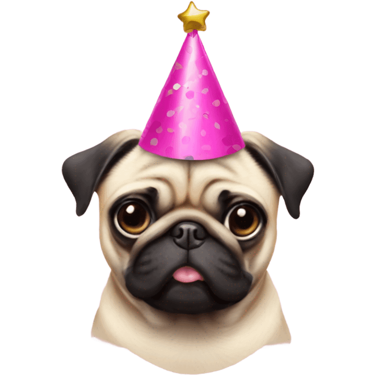 Pug with pink nails and a party hat emoji