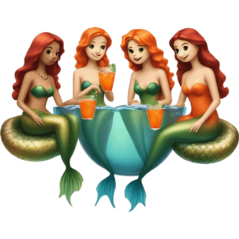 Three beautiful mermaids drinking aperol  emoji