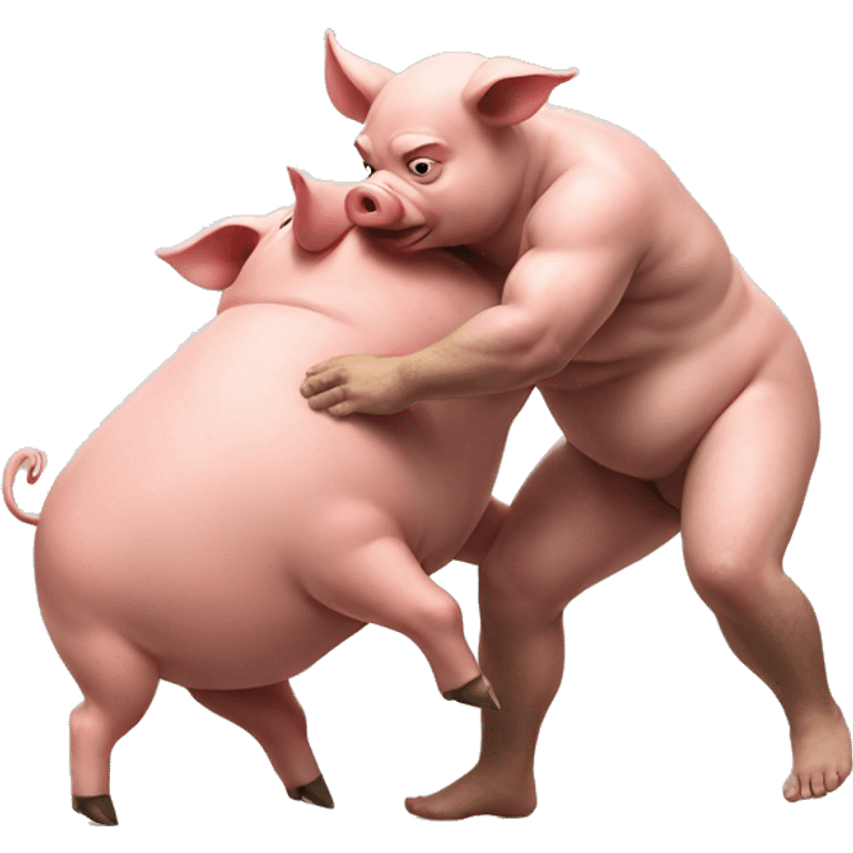 pig wrestling a human emoji