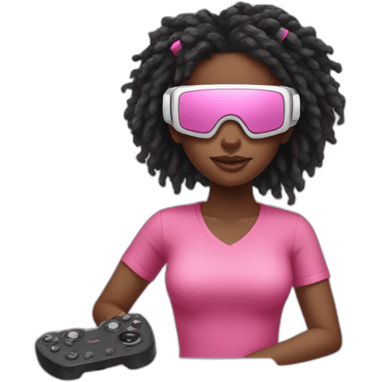 black girl with pink locs wearing VR headset emoji