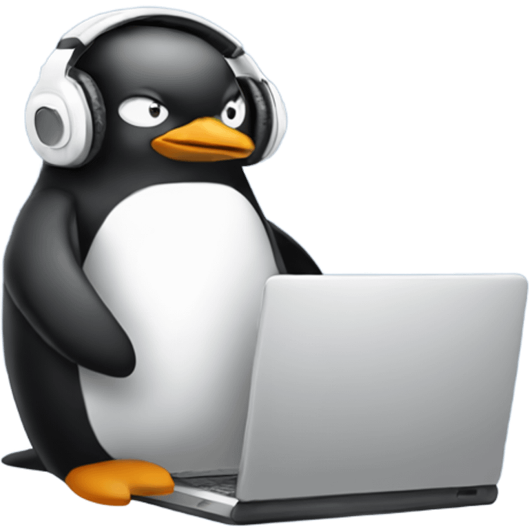 penguin with laptop & headphone & clouds emoji