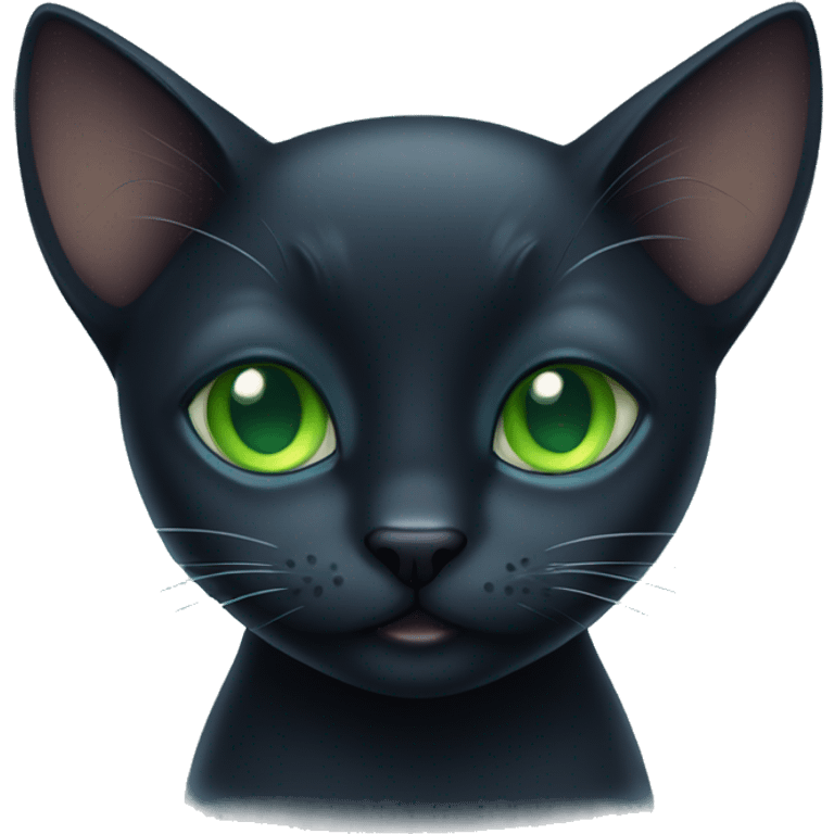 cute black cat with green blue eyes emoji