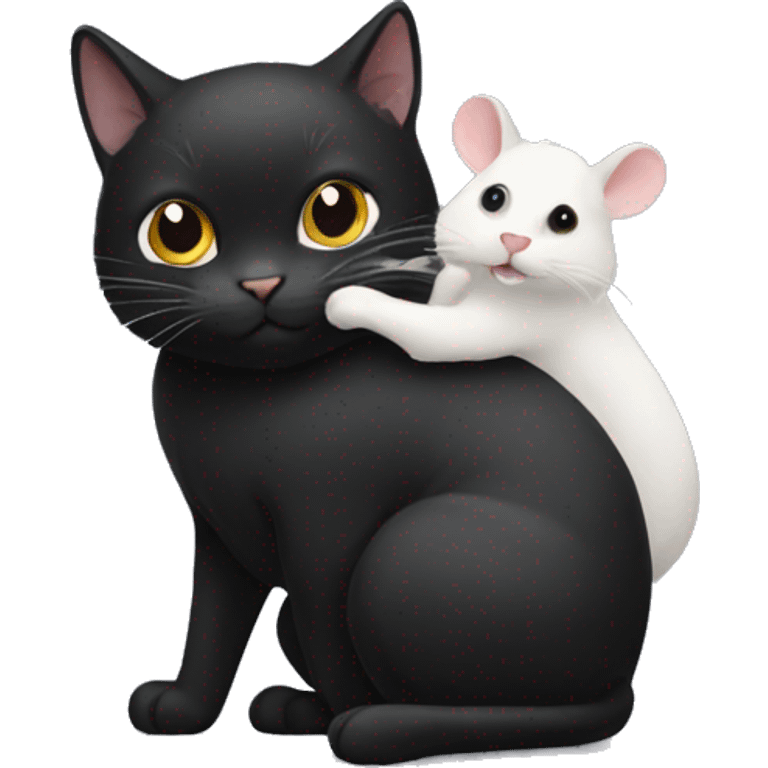 black Cat holding a white hamster emoji