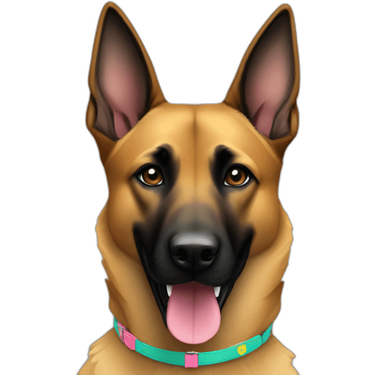 Female Belgian malinois, colourful collar emoji