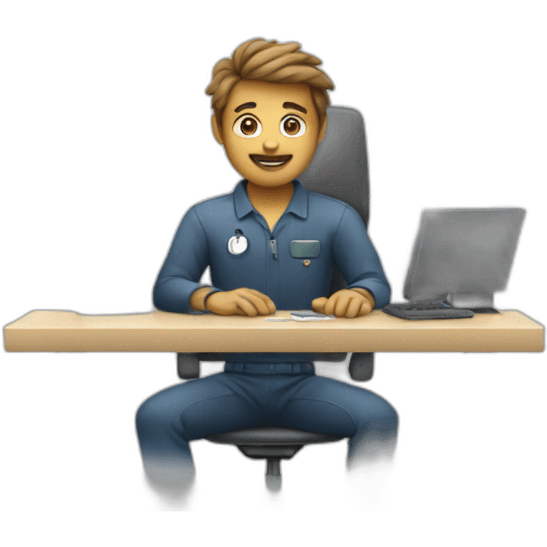 an IT technician sitting at an apple computer emoji