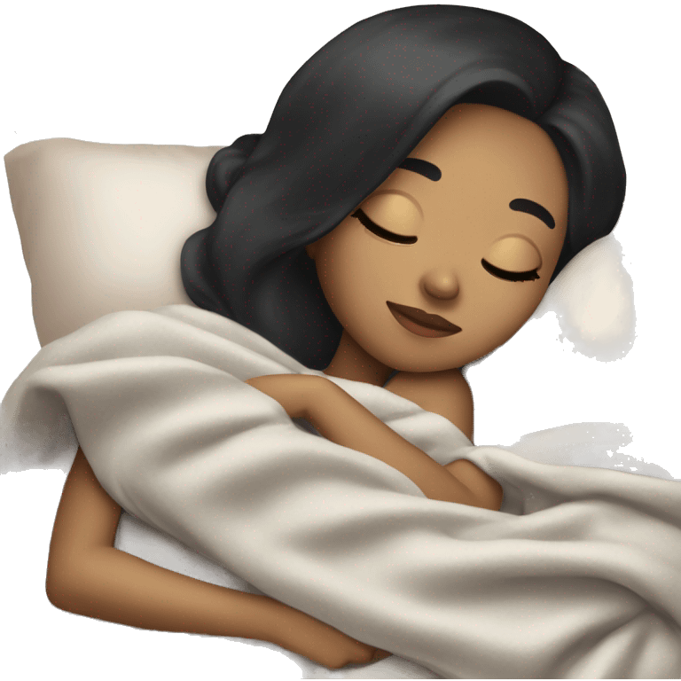 girl with black hair and light skin sleeping with blanket on emoji