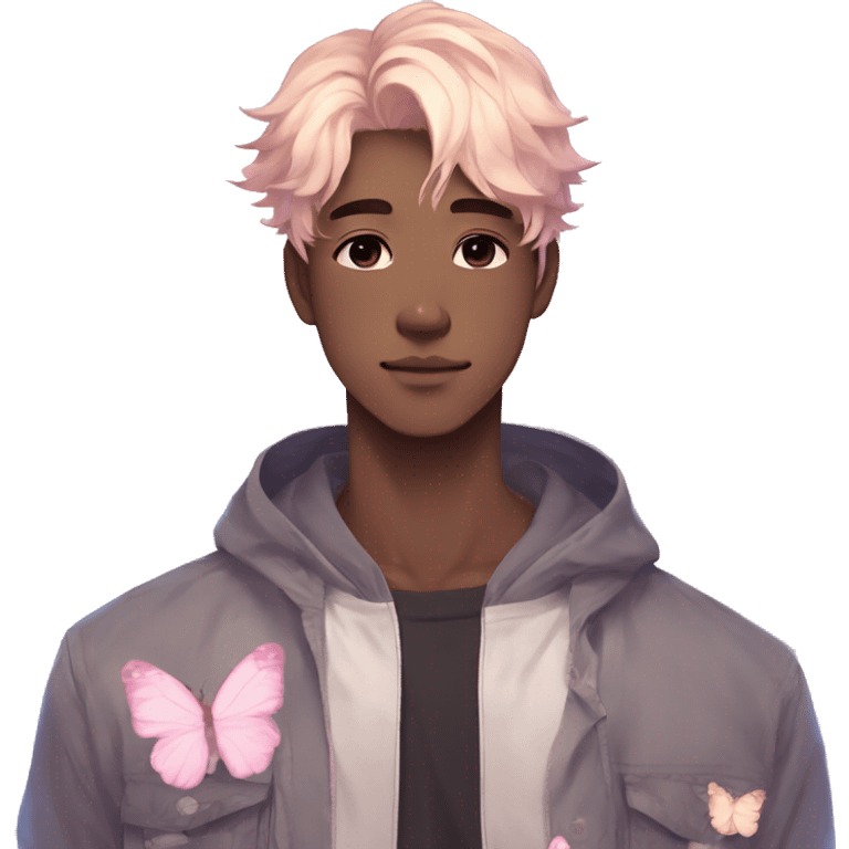 Gorgeous pastel anime style man with blushing face and butterflies aesthetic trending style emoji