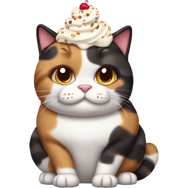 Fat calico cat with sundae emoji