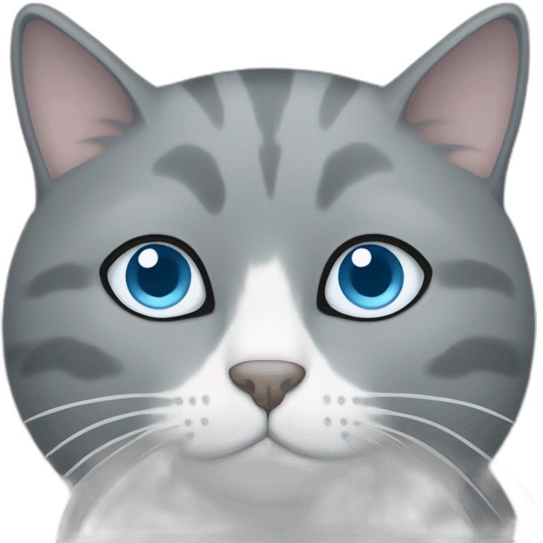 Gray cat with white mouth and white nose and light blue eyes emoji