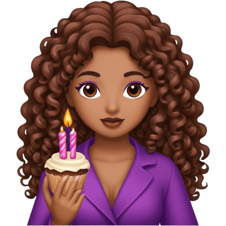 Brown girl diva long curly hair birthday emoji