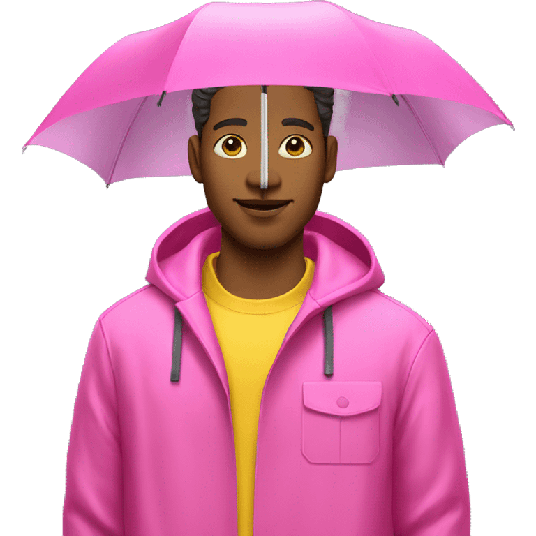 Guy in yellow rain slicker and pink polo shirt emoji