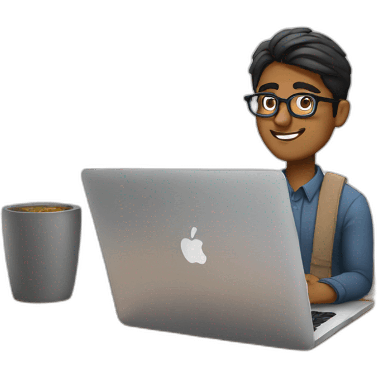 Indian guy with glasses working on macbook laptop on a desk emoji