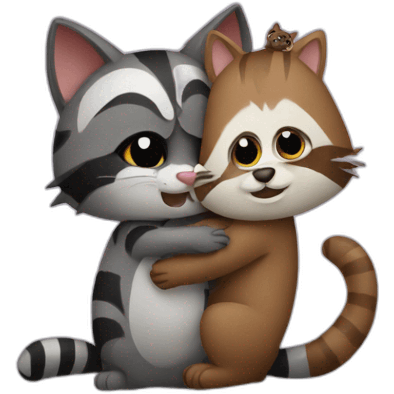 Cat hugging raccoon emoji