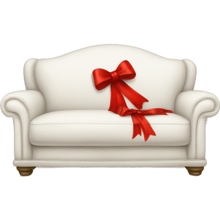 A soft white sofa tied with a red bow emoji