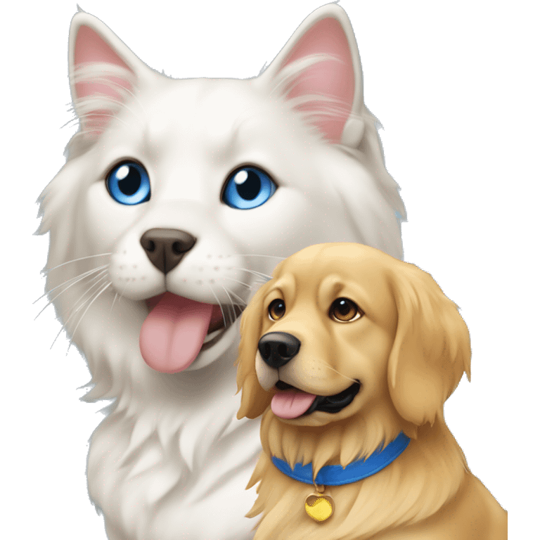 Blue bicolor ragdoll cat and a golden retriever emoji