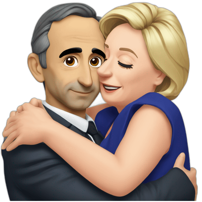 Eric zemmour qui fait un calin a Marine le pen emoji