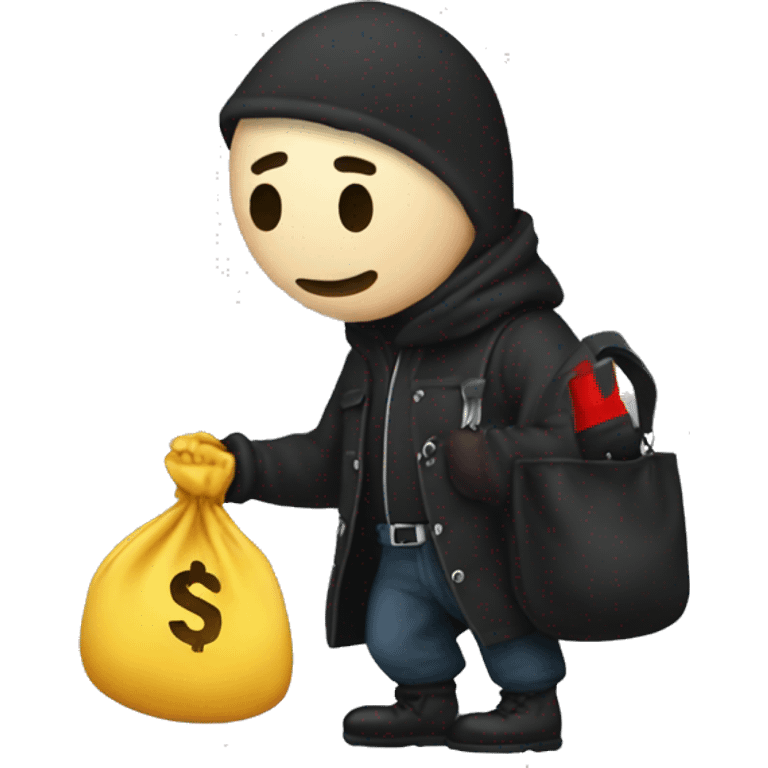 Thief stealing money bag with the word Toptier embroidered on it emoji