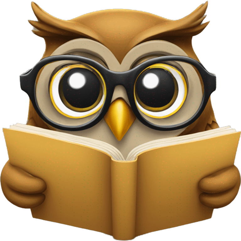 A wise owl reading a book with reading glasses emoji