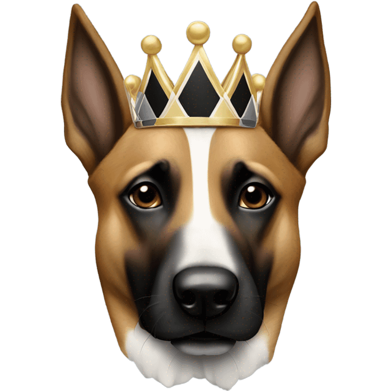 A malinois harlequin color with a crown on his head emoji