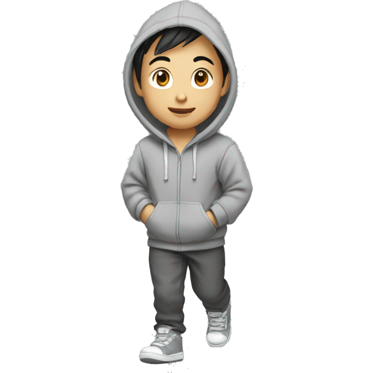 asian Boy in gray hoodie is walking  emoji