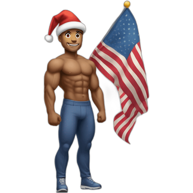 Create a full-body emoji of a muscular man, wearing a New Year's hat and holding a flag. emoji