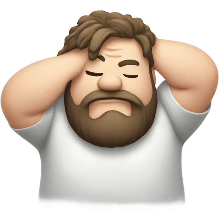 A fat guy with a beard wiping his for forehead in relief  emoji