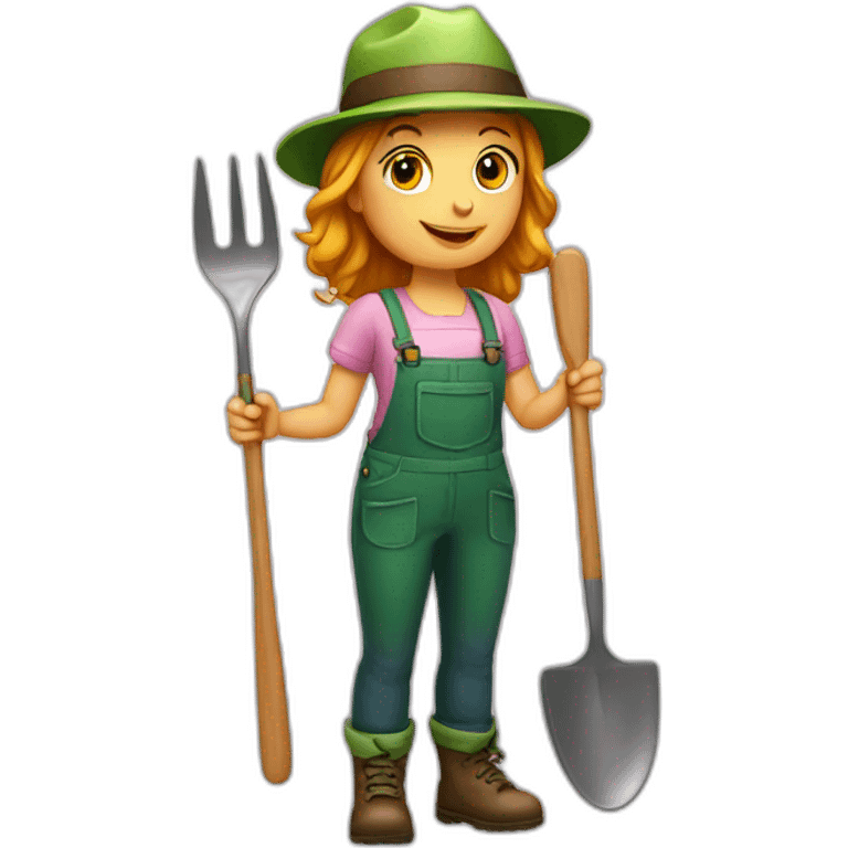 Gardener girl with fork and hat emoji