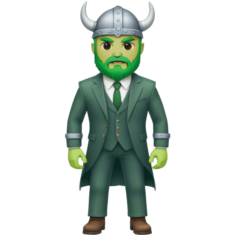 green face road builder full body as a viking in a suit emoji