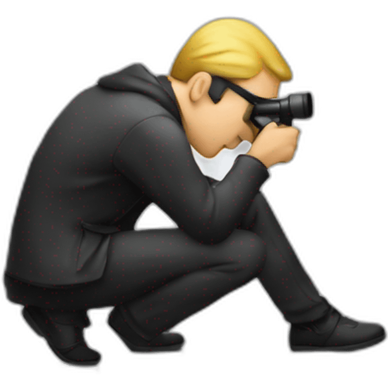 person crouching using a spy glass forward emoji