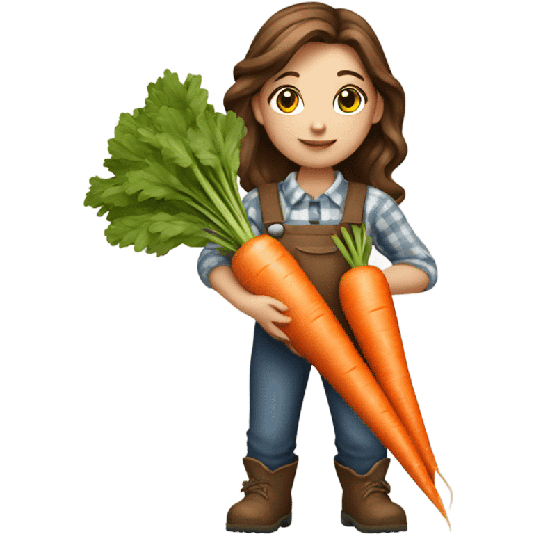 farmer girl holding carrots, brown hair emoji