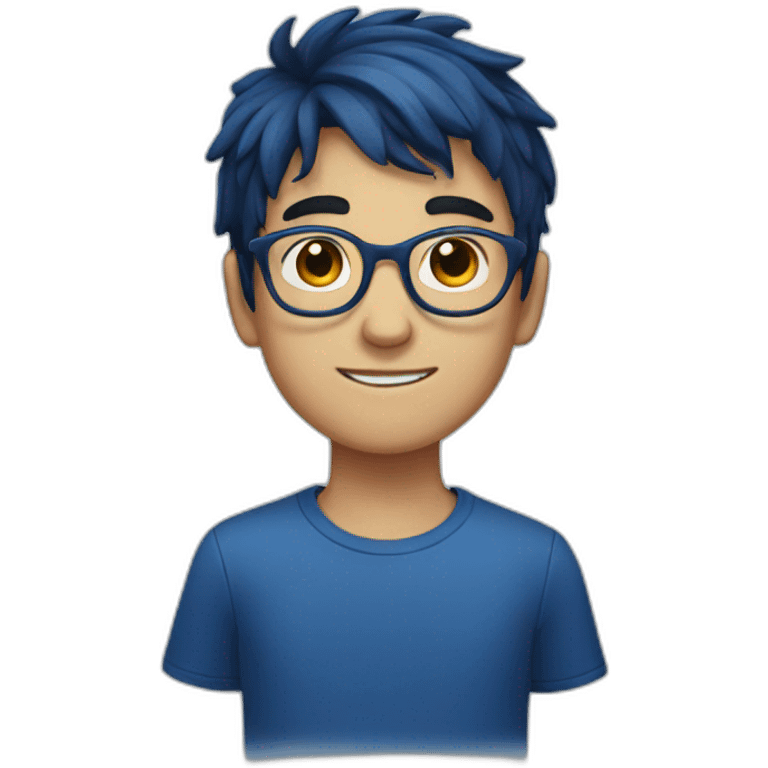 A boy with dark blue hair, round glasses emoji