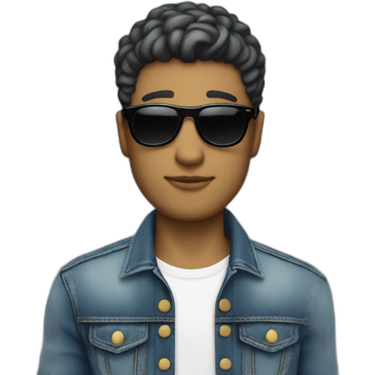 guy with a jean jacket with round sunglasses and curtains haircut emoji