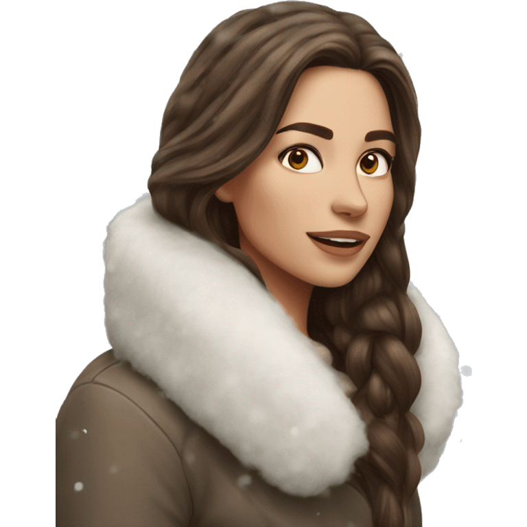 Realistic gorgeous long brown hair Polish woman in snow  emoji