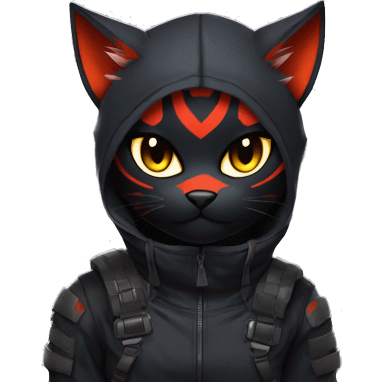 Edgy Shy Anthro Ninja boyish cool pretty dark black Litten-Pokémon-cat-fursona-animal techwear emoji