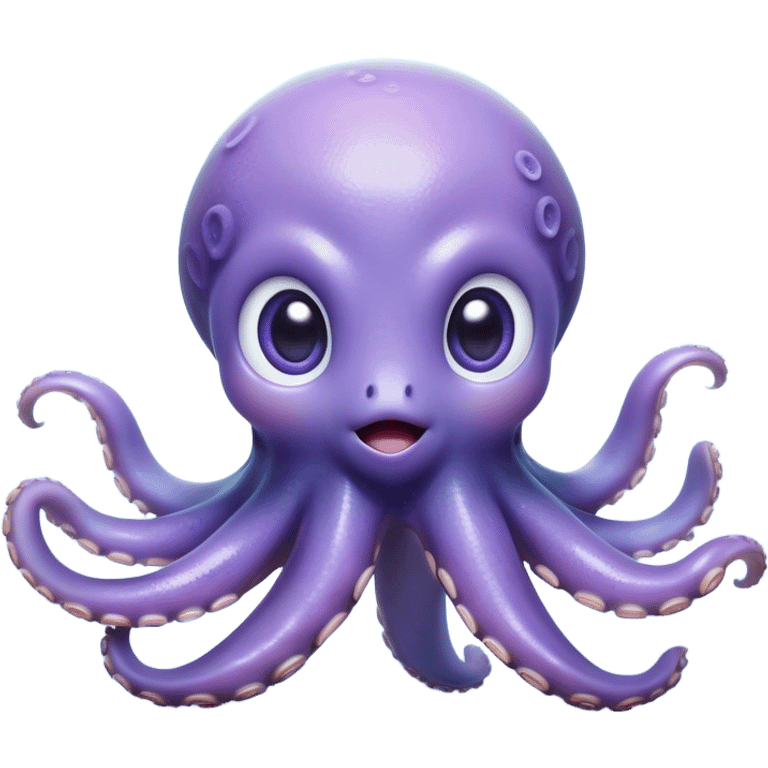 Cinematic Cute Baby Octopus Portrait Emoji, Head tilted slightly in a curious and endearing way, featuring a smooth, rounded light blue-purple body with enormous, sparkling eyes filled with warmth and innocence, delicate tentacles curling playfully, Simplified yet irresistibly adorable features, highly detailed, glowing with a soft, dreamy marine glow, high shine, affectionate and gentle, stylized with a touch of whimsical deep-sea charm, soft glowing outline, capturing the essence of a tiny, inquisitive octopus that looks ready to gently drift into your heart! emoji