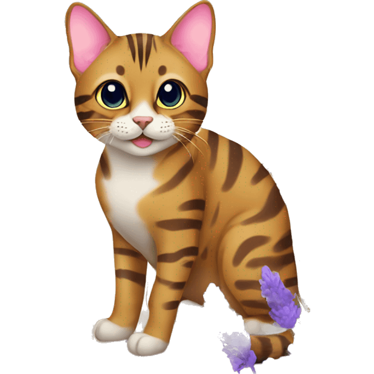 A Bengal cat in a field of lavender emoji