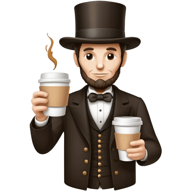 Abraham Lincoln with his hat, as a logo on a to-go coffee cup but he is a white male emoji